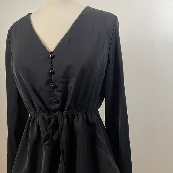 Shein • Balloon Sleeve Tie Waist Button Detail Blouse - Picture 2 of 5